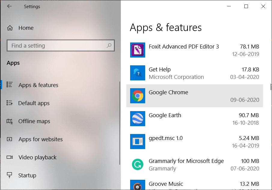 Now under right hand side pane, scroll down and find Google Chrome