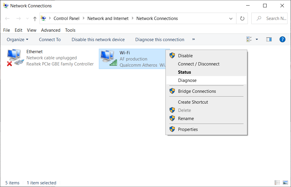 Right-click on your current active Wifi and select Diagnose