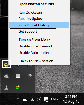 norton security view recent history